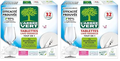L'Arbre Vert Tablettes Lave-Vaisselle, Hydrosolubles, 32 unités (Lot de 2)