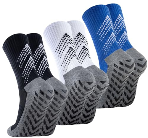 Niorasen 3 Pairs Grip Socks, Anti-Slip Football Sports Socks for Men Women Cushion Wicking Breathable Athletic Sock Slipper for Soccer Basketball Running Rugby Yoga Walking Hiking Cricket (Multi-M)