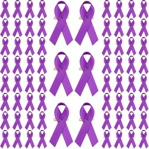 Lot de 60 broches commémoratives en satin violet – Forever in Our Hearts pour funérailles, événements de deuil, condoléances et cérémonies de commémoration, average size, ‎Satin