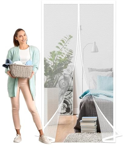 Fliegengitter Balkontür 124 x 180 cm Insektenschutzvorhang mit Magneten Ohne Bohren, Einfache Montage für Balkontür, Kellertür Und Terrassentür, Weiß