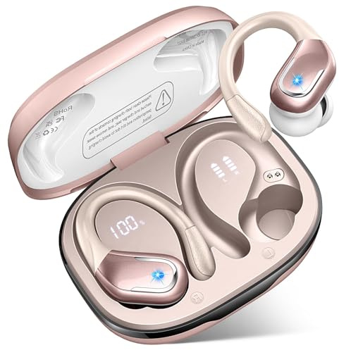 Wireless Earbuds, 75H Bluetooth 5.4 Headphones Sports with ENC Mic, Stereo Noise Cancelling Ear Buds, Wireless Headphones with Earhooks, LED Display, IP7 Waterproof Bluetooth Earphones for Running Gym