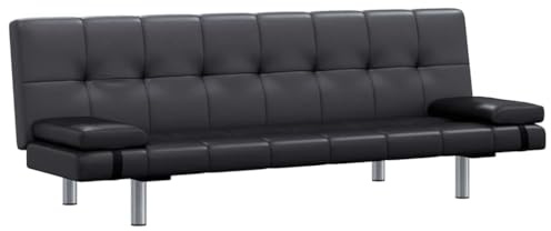 Emmtore Sofá Cama con Dos Cojines Cuero Artificial Ajustable Negro