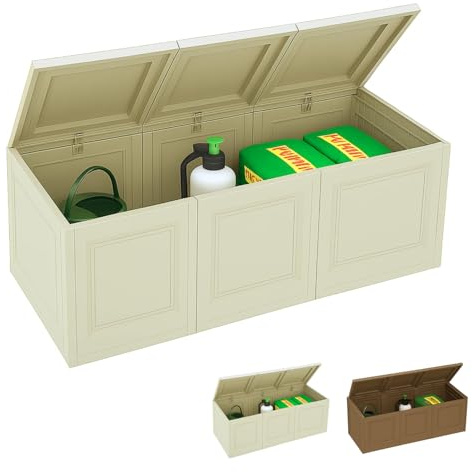 PALUPLUS Baule in Plastica a 3 Moduli con Quadrati, Misura 125x40x42 cm, Cassapanca Effetto Legno, Mobile Contenitore da Interno ed Esterno, Made in Italy, Portata 30 Kg -532C -10,7 (Angora)