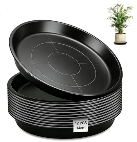 Ezitruz 12 Pezzi Sottovasi per Piante 14 cm, Sottovasi Rotondi per Piante in Plastica, Tappetini per Vasi di Fiori Nero per Giardino Balcone e Soggiorno
