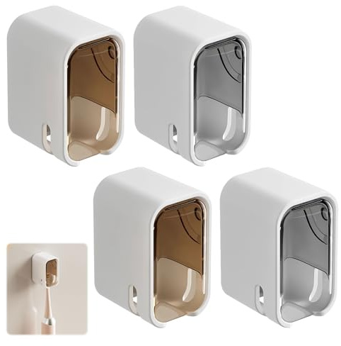 Toothbrush Holder Wall Mounted, 4 Pcs Set Self-Adhesive Wall Mounted Toothbrush Holder,Self Adhesive Tooth Brush Holders Bathroom Toothbrushs Head Storage Box Suitable for Children and Adults (4)