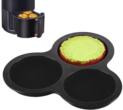 Yaztauho 2 Piezas Molde Huevo FritoFreidora De Aire - Silicona Molde Para Muffins, Sartén Para Air Fryer Con 3 Cavidades, Antiadherente, Bandeja Redondas Para Magdalenas, Accesorios Para Air Fryer