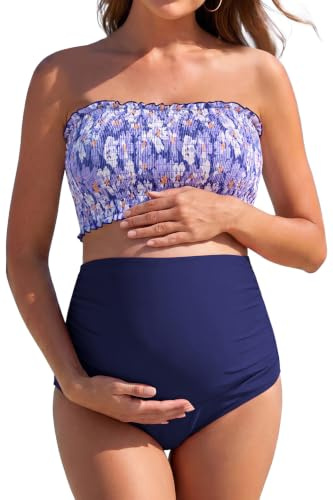 SHEKINI Bikini smokt para Embarazadas Bandeau Cintura Alta Maternidad Floral Lindo Volantes Traje de Baño de Dos Piezas Traje de Baño de Embarazo