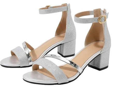 Sandaler med klack elegant blockklack damer, remsandaler glitter | Klackskor damer öppna, bältesspänne lätta höga klackar andas brudskor stängda sandaler festskor