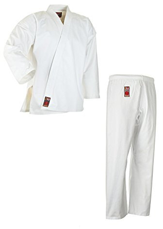 Ju-Sports Karate Anzug to start Weiß 120 I Klassischer Karateanzug für Kinder & Erwachsene I Karate Kimono inkl. weißem Gürtel I Hose mit Kickzwickel I 100% Baumwolle