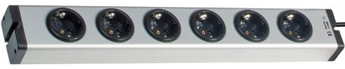 VARIO® LINEA ALU-UNIVERSAL 6-Fach Steckdosenleiste - Massive Stromschiene + VOLL-Aluminium-Gehäuse -250 V~, 50 Hz, 16A, 3.600 W