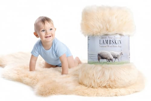 Alfombra de Piel de Oveja de Nueva Zelanda, de Origen ético, Suave y Sedosa, de Longitud Natural, sin Cuerda, de Piel de Cordero para el Cuidado del bebé,, Crema, XL