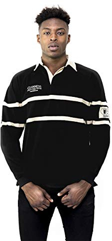 Guinness Traditional Black and Cream Longsleeve Rugby Jersey, Official Merchandise, Black Jersey, Men's Large
