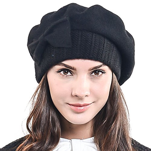HISSHE Femmes Français Béret Chic Bonnet Hiver Chapeaux, Noir, M