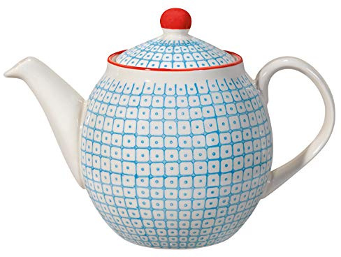 Bloomingville Teiera con Motivo Carla - de Loza colorato ø 14 cm, Blu, Ceramica Gres, capacità 1200 ml