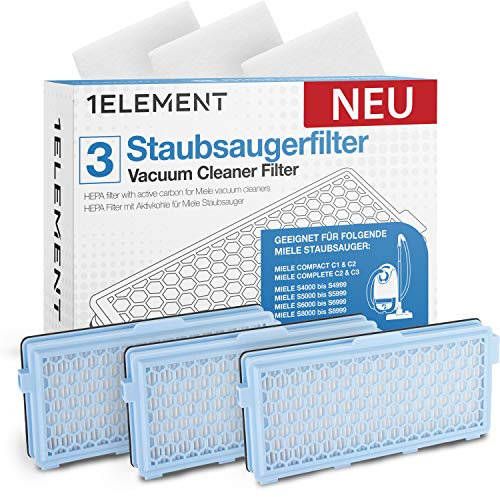 3 Filter für Miele Staubsauger [Compact C1 & C2, Complete C2 & C3, S8340] – 3 HEPA Filter und 3 Motorfilter für Allergiker gegen Feinstaub und Gerüche [S4000, S5000, S6000 & S8000 Series]