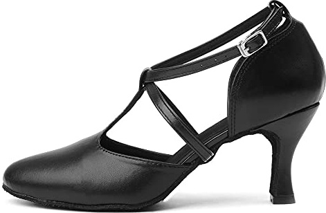 TINRYMX Scarpe da Ballo Latino Donna Punta Chiusa Standard Salsa Tango Moderna Valzer Samba Party Character,L272-Nero-7.5CM,41 EU
