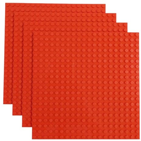 Q-Bricks Classic Bauplatten | 20x20 Noppenanzahl | 16 * 16 cm | Kompatibel mit Meisten Marken | 4 STK. im Set | Farbe: Reinorange