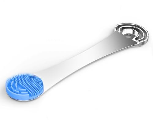 Zungenreiniger aus 100% Edelstahl, Praktisch Zungenreiniger Schaber with 2 Austauschbare Zungenbürste, Extra stabile Griffe, Gegen Mundgeruch, 1 Stück