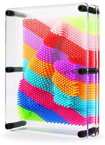 3D Pin Art Toy - Large Size 6” X 8” Unique Metal 3D Pin Art Board for Kids & Adults (Plastic, Rainbow)
