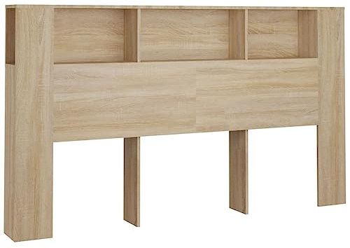 vidaXL Bett Kopfteil mit Ablagen Kopfteil-Regal Wand-Kopfteil Bücherregal-Kopfteil Betthaupt Bettkopfteil Schlafzimmer Sonoma-Eiche 180x18,5x104,5cm