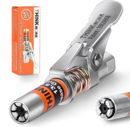 THINKWORK Grease Gun Coupler, 0.53 Grease Gun Tips, Strong Lock on Greases Gun Couplers, 12000 PSI Quick Release Grease Coupler, Compatible with All Grease Guns 1/8 NPT Grease Gun Fitting