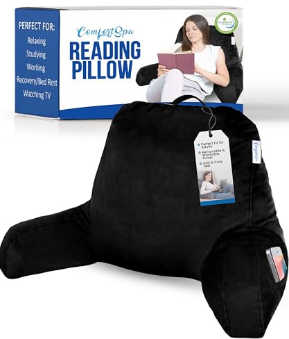 ComfortSpa Reading Pillow for Bed with Arms Pockets for Adults, Large Black