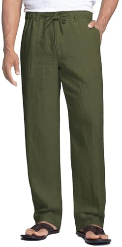 COOFANDY Pantalones Lino Hombre Verano Largos Casual Playa Pantalones Cintura Elástica Cordón Ligeros