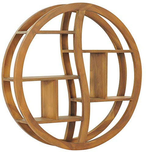 Wandregal Yin und Yang,Wandmontierte Hängeregale,Anzeigeregal,Regale für Wanddekoration,Hängende Bücherregale,Modernes Bauernhausregal,Keine Montage Nötig,für Wohnzimmer, 80x17,5x80 cm Teak Massivholz