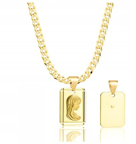 AMAR PRAGNA Goldkette Herren 585, Kette Herren Gold 70 cm, 925/585 - Herren Schmuck, goldene Herrenkette mit wundertätige medaille heilige Maria kette, christliche ketten - Halskette Herren