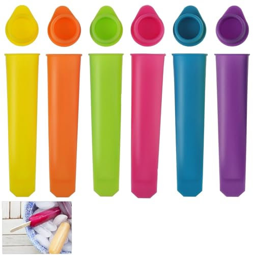 Lot de 6 moules à glace en silicone - 6 couleurs - Réutilisables - Pour réaliser des popsicles à glace DIY