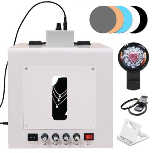 moupeaktain Caja De Luz Eléctrica para Estudio Fotográfico, Kit De Carpa para Sesión De Fotos con 360° Rotación, con 4 Luces LED/3000-5500k Regulables, Caja De Luz para Fotografía De Joyas,Tb30