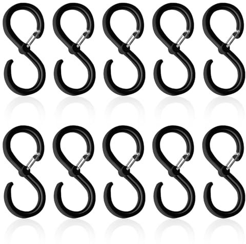 10pcs Large S Hooks for Hanging Heavy Duty, Black S Hook with Safety Buckle Pragmatic S Shaped Hanging Hooks Suitable Diameter up to 3.2cm for Kitchen Bathroom Bedroom Utensils Clothes Towels(9.2cm)