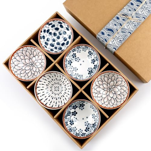 Buumin 6 Pcs Ceramic Serving Bowls, 10 oz Japanese Pottery Bowls with Gift Box, for Soup, Snack, Fruits, Salads, Dishwasher & Microwave Safe