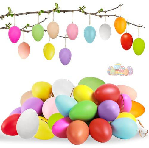 LGZIN 36 Pezzi Uova di Pasqua Decorazioni, Uova di Pasqua da Appendere, Uova di Pasqua Colorate, Uova di Pasqua in Plastica per DIY Decorazione e Regali del Partito di Pasqua