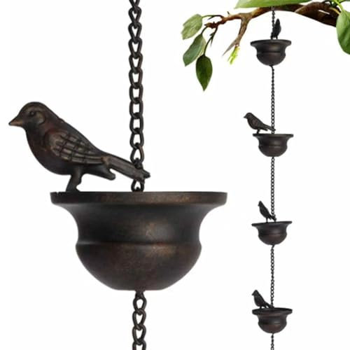 Tagtight Chaîne de pluie pour gouttière d'oiseaux, chaîne de drainage, chaîne de tuyau de pour l'extérieur, cloche de pluie en métal, chaîne de pluie suspendue, décoration de jardin extérieur