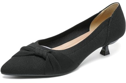 HROYL Chaussures Femme en Tricot Petit Talon Pointe Slip on Walking Robe Escarpins a Petit Talons,1507-4-Noir,EU 38.5
