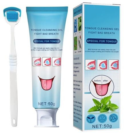 Juego de gel de limpieza de lengua, tratamiento para la candidiasis bucal, fórmula de higiene natural, limpiador refrescante, eficaz eliminador de olores bucales, eliminador de mal aliento para