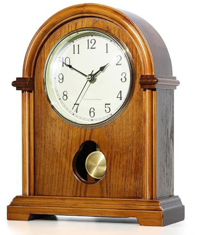AYRELY® Grandfather Mantel Clock with Hour/Quarter-Hour Chime,Elegant Wooden Frame,Gold-Tone Pendulum Table Clocks Battery Operated,Desk Shelf Vintage Clock for Living Room,Home Decor Gift