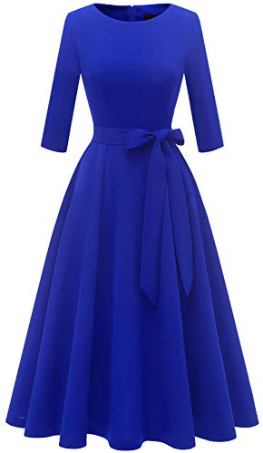 DRESSTELLS Formal Wedding Guest Dresses, Cocktail Tea Party Long Sleeve Mother of Bride Dress Church Prom Evening Gown Gala Modest A line Swing 1950s Retro Vingtage, Royal Blue 2XL