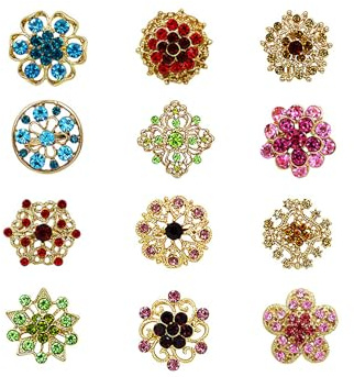 Hopzab 12 Pcs Crystal Diamond-Studded Brooches,Rhinestone Decoration Buckle,Wedding Brooch for Women DIY Clothes Bags(Gold)