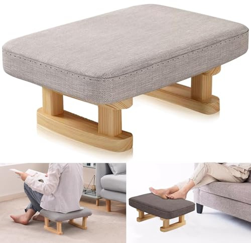 Stowetry Foot Stool, Pouffe Footstool with Removable Cover | Linen Fabric Small Footstool with Cushion, Footstools for Living Room Entryway Office Bedroom (light gray)