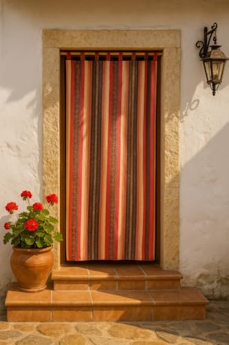 Milica Cortina Alpujarreña Jacquard Rústica 140x260 cm | Solo Cortina | Estilo Tradicional Español para Puerta y Ventana Exterior e Interior | Alta Resistencia y Fácil Instalación | Modelo Terracota