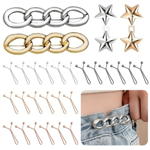 FONHREW 28 Pares Botones Ajustables para Jeans, Ajustador de Cintura para Pantalones Hebilla de Cintura, Estrechar Cintura Pantalon