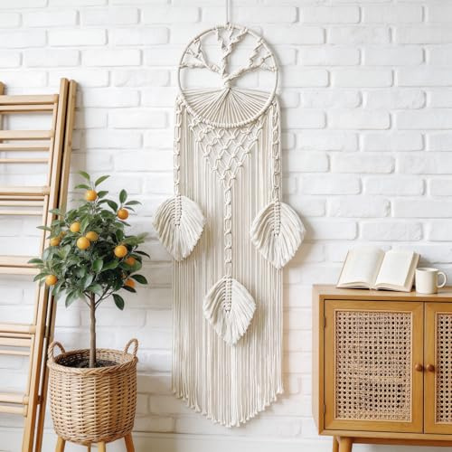 Yaxloi Beige Atrapasueños, Atrapasueños Grande, Infantil, con la Bendición de Proteger la Belleza, es Adecuado para Dormitorios, Salones y Entradas