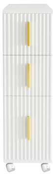 Slim Bathroom Floor Cabinet, Narrow Floor Storage Unit With 3 Drawers With Built-In Wheels - Mobile Cupboard Organiser For Bathroom, Bedroom, Living Room, Hallway - White