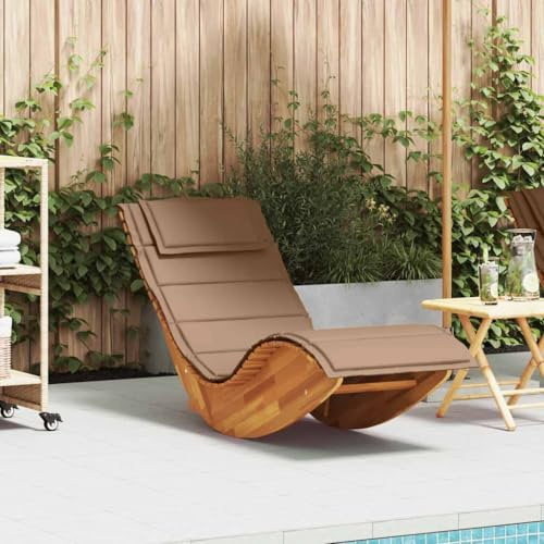 SooIarix Rocking Sun Lounger with Cushion, Solid Acacia Wood Outdoor Lounge Chair for Patio, Garden, Poolside Relaxation, Beach Chair Style
