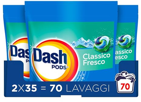 Dash Pods Detersivo Lavatrice In Capsule, 70 Lavaggi, Classico Fresco, Rimuove Le Macchie, Efficace A Freddo Anche E In Cicli Brevi