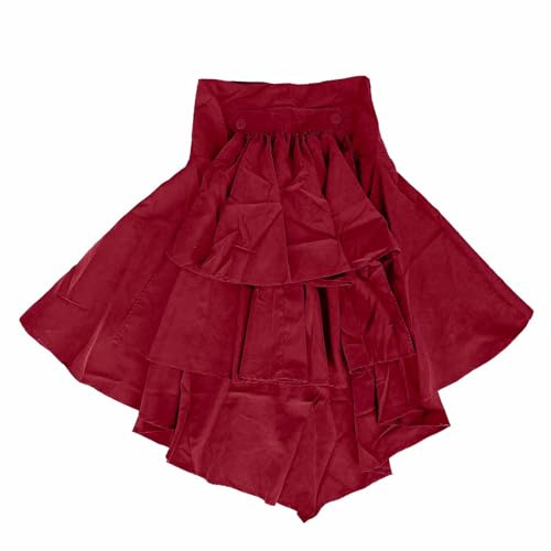 Cosplay-kjol för gotiska medeltida asymmetrisk volangfåll design, röd, S