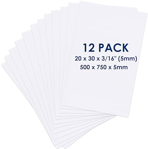 Foam Board Large 750 x 500 x 5mm - 12 Pack - Skumskiva (Foam Core Board), syrafri, dubbelsidig, Skyltbräda Skumbräda för montering, hantverk, modellering, konst, presentation och vetenskapsprojekt