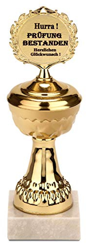 Brubakare gyllene trofé med marmorsockel – presentidé pokal för runda födelsedagar jubileum bröllop förlovning pensionärer tacktest fars dag mors dag mormor morfar Hurra! Prüfung Bestanden